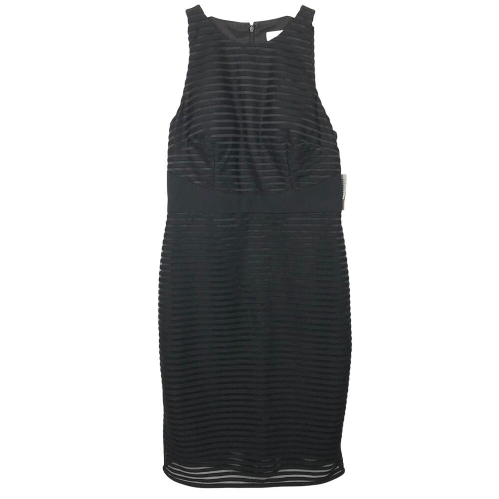 Aiden Mattox Sleeveless Shadow Stripe Dress Jewel Neck Midi Length Black Size 6